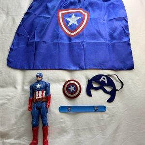 Captain America 12" Titan Hero Series Bundle with Cape, Mask, & Accessories EUC